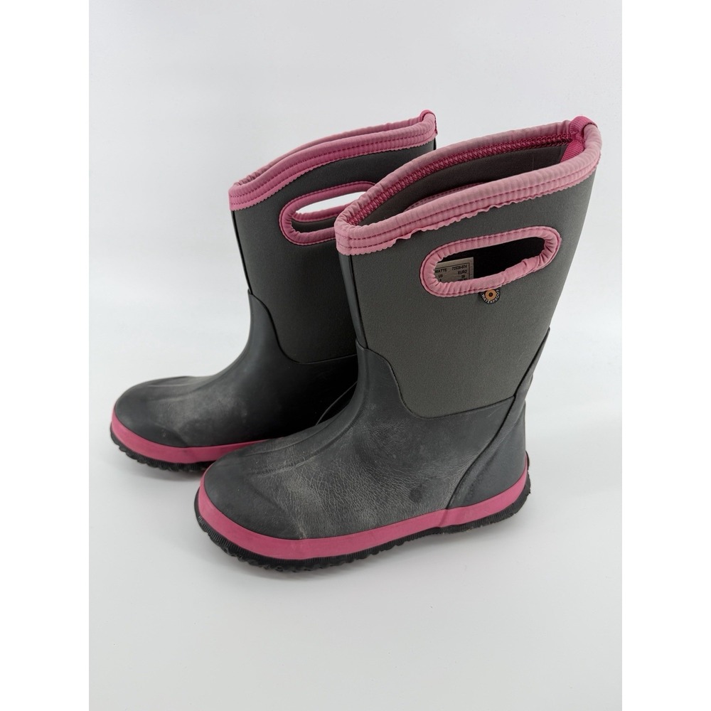 BOGS Classic Matte Boots Youth Kid's Girl's Gray Pink Insulated Winter Sz US 5